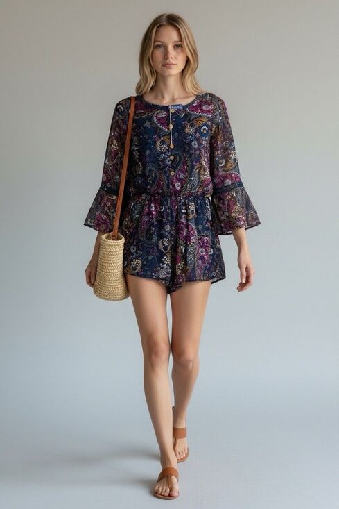 Truly Me by Sara Sara Pants - Truly Me by Sara Sara Girls Paisley Romper Navy Pink New With Tags .